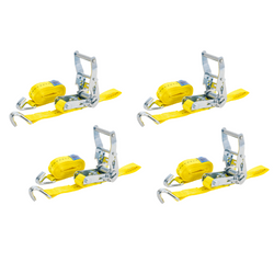 Set med fyra UNITRAILER transportband med spännare 4m/25mm/1t gul