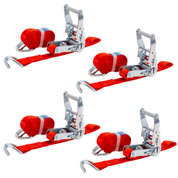 Set med fyra UNITRAILER 3m/25mm/1t röda transportband med spännare