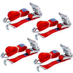 Set med fyra UNITRAILER 4m/35mm/2t röda transportband med spännare