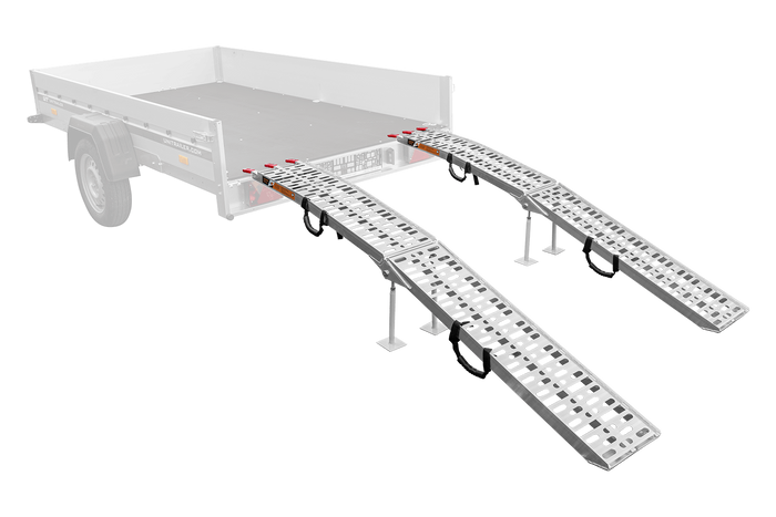 UNITRAILER ALR003 hopfällbara ramper aluminiumramper för släpvagnar 221cm 680kg med rem och stöd, set om 2